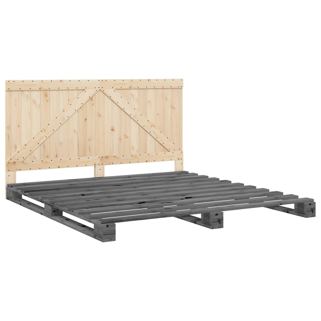 Cadre de lit sans matelas gris 200x200 cm bois massif de pin