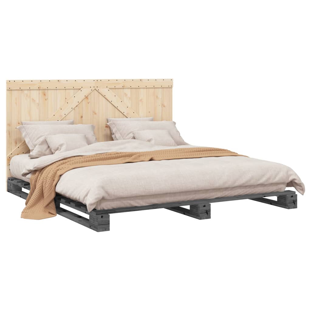 Cadre de lit sans matelas gris 200x200 cm bois massif de pin