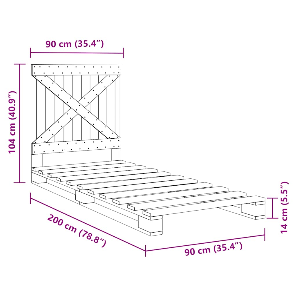 Cadre de lit sans matelas avec tête de lit 90x200 cm