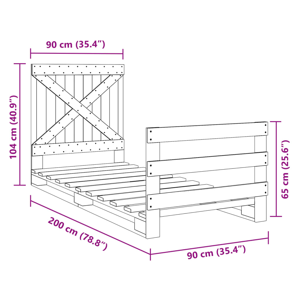 Cadre de lit sans matelas avec tête de lit 90x200 cm