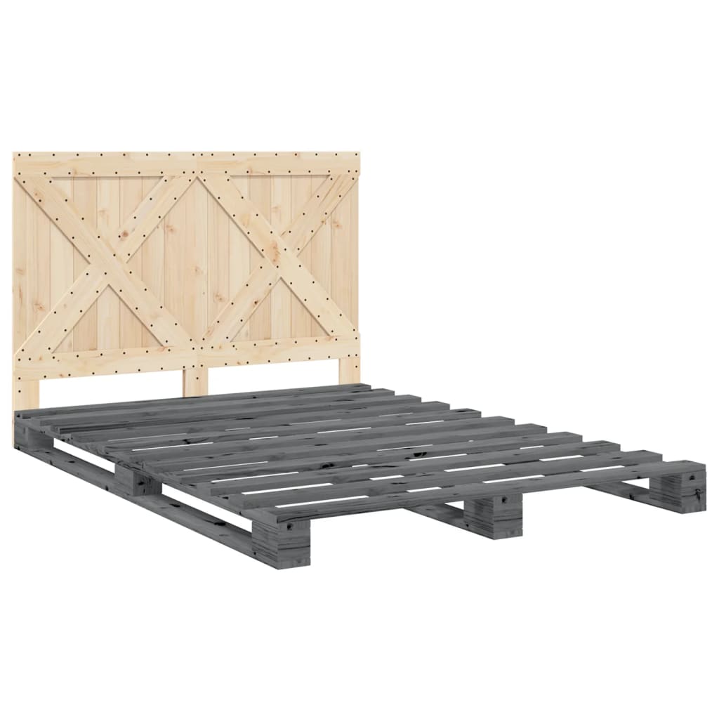 Cadre de lit sans matelas gris 140x200 cm bois massif de pin