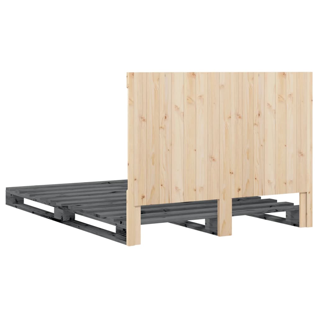 Cadre de lit sans matelas gris 140x200 cm bois massif de pin