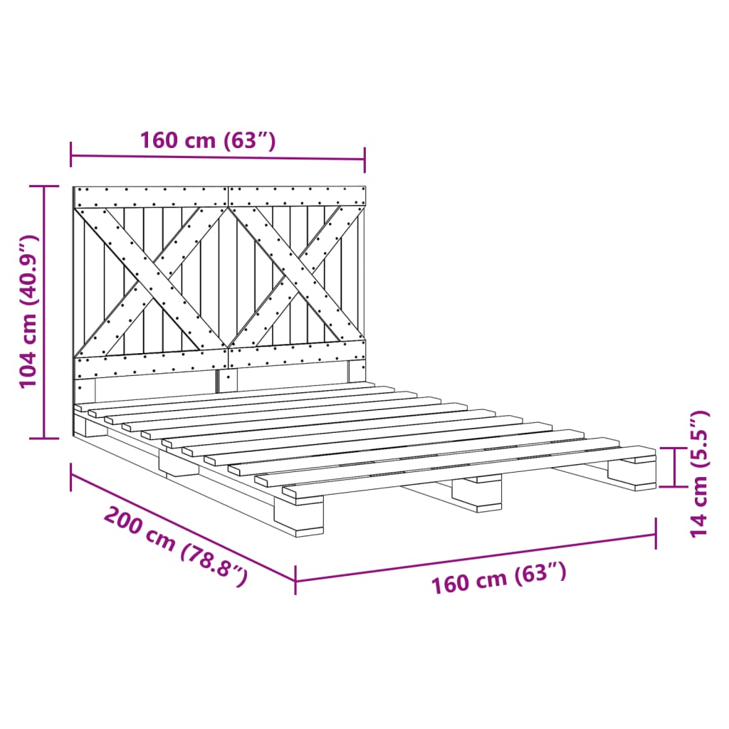 Cadre de lit sans matelas gris 160x200 cm bois de pin massif