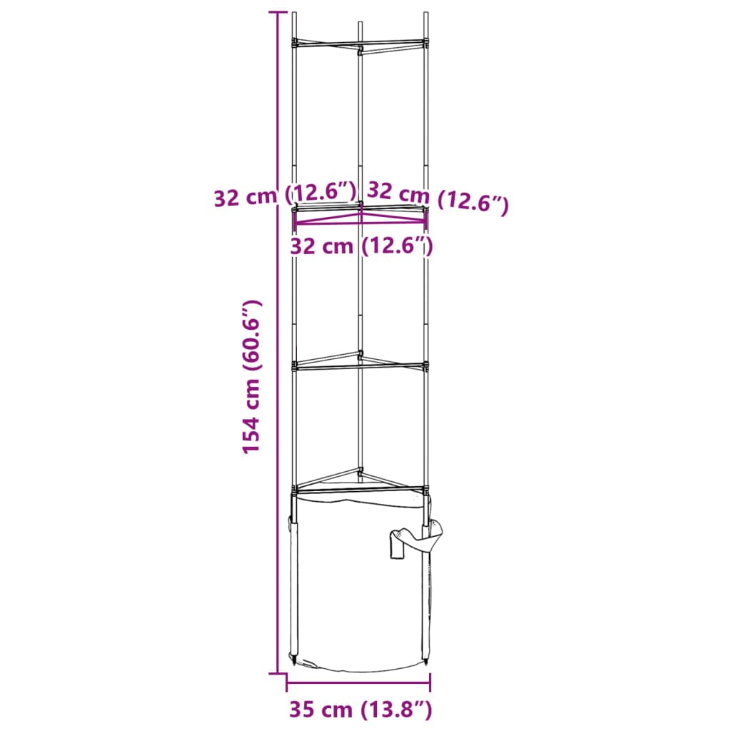 Cages à tomates avec sacs à plantes 8 pcs 154 cm acier et PP