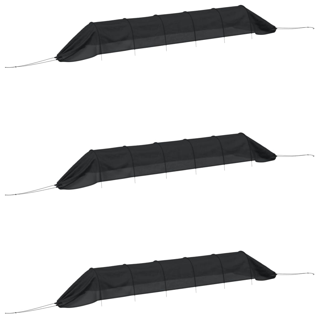 Tunnels en filet 3 pcs noir acier et polyéthylène