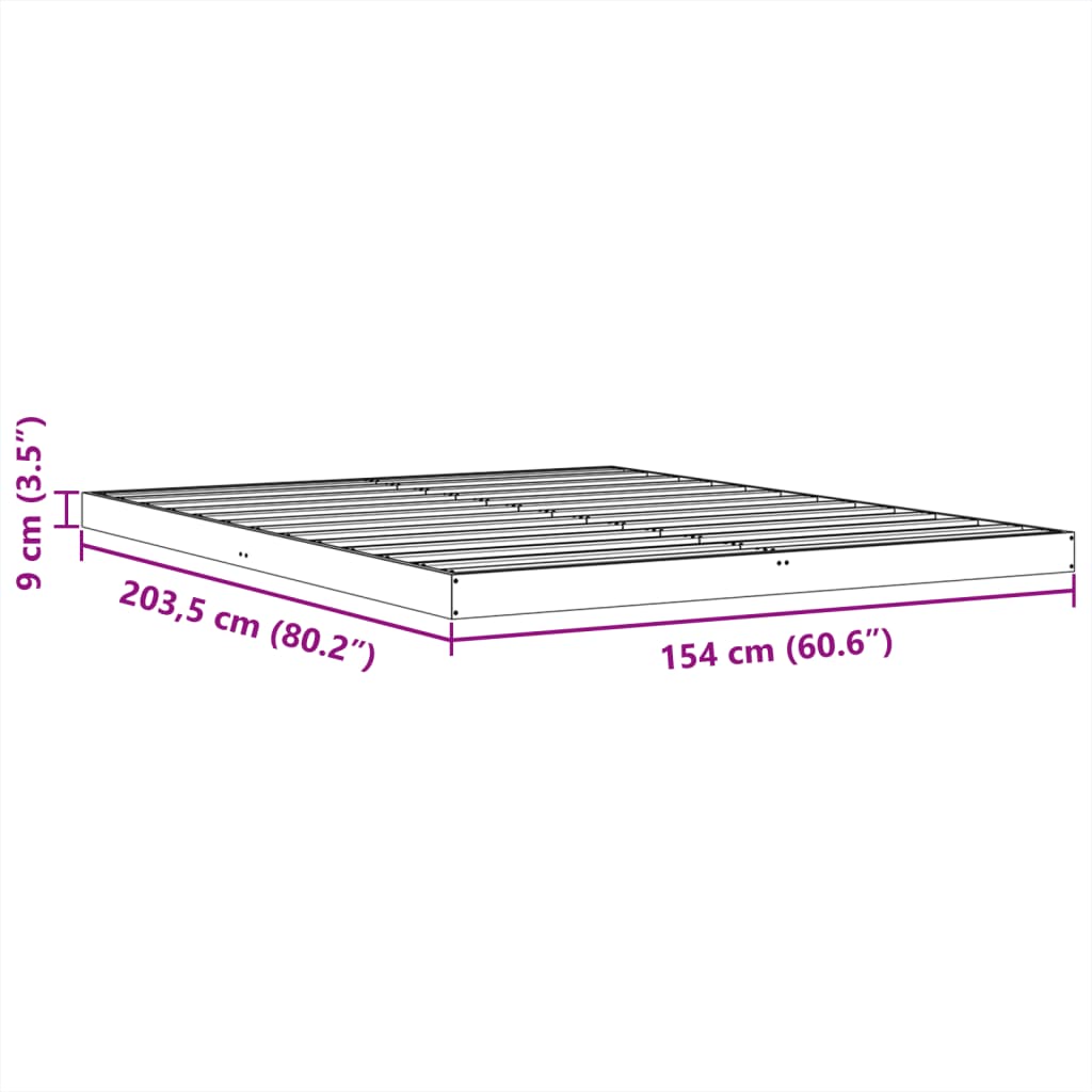 Cadre de lit sans matelas cire marron 150x200cm bois pin massif