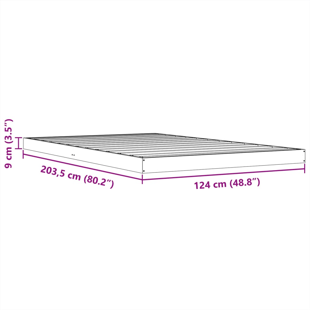 Bettgestell ohne Matratze, braunes Wachs, 120 x 200 cm, massives Kiefernholz