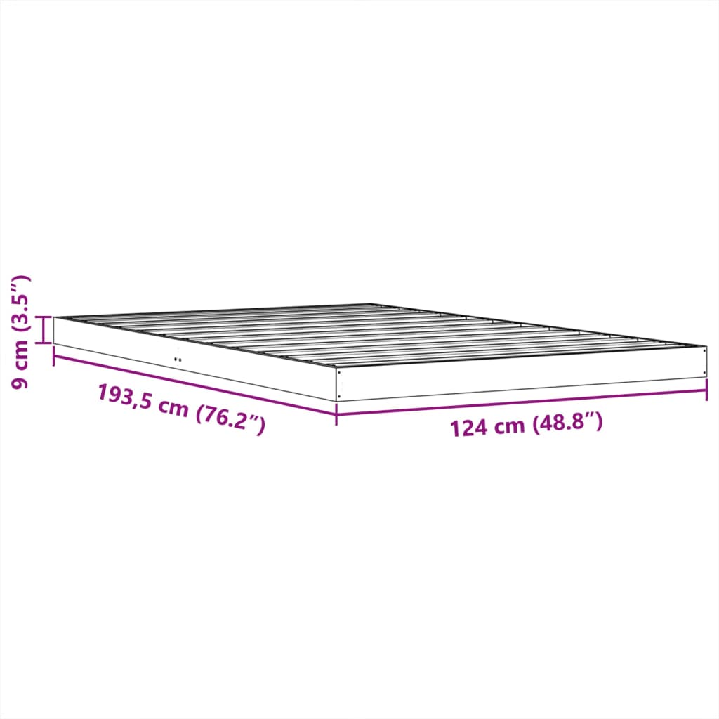 Bettgestell ohne Matratze, braunes Wachs, 120 x 190 cm, massives Kiefernholz