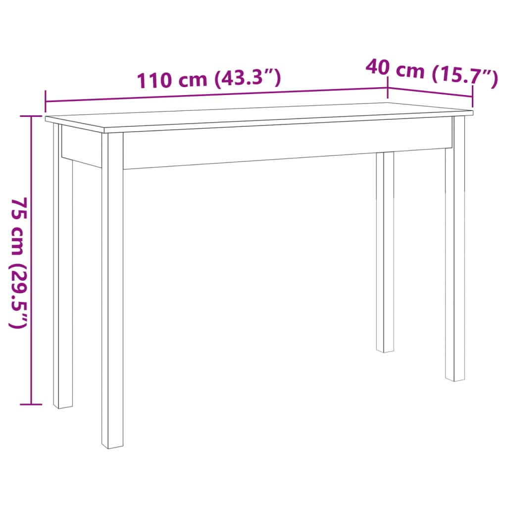 Table console marron miel 110x40x75 cm bois massif de pin