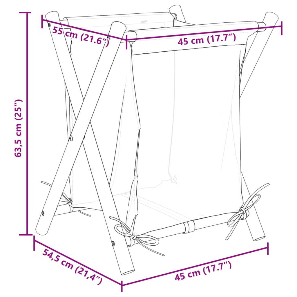 Panier à linge blanc crème 45x55x63,5 cm bambou