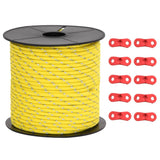 Tent guy rope with reflective strips and keys