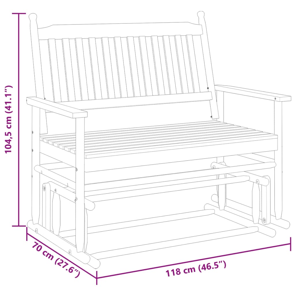 Banc balancelle noir 118x70x104,5 cm bois massif de peuplier