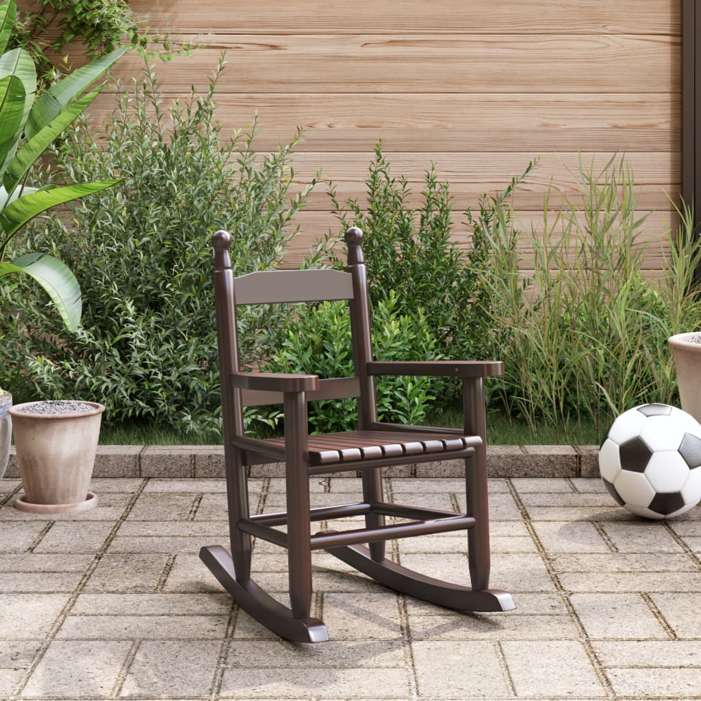 Chaise à bascule enfants marron bois de peuplier massif