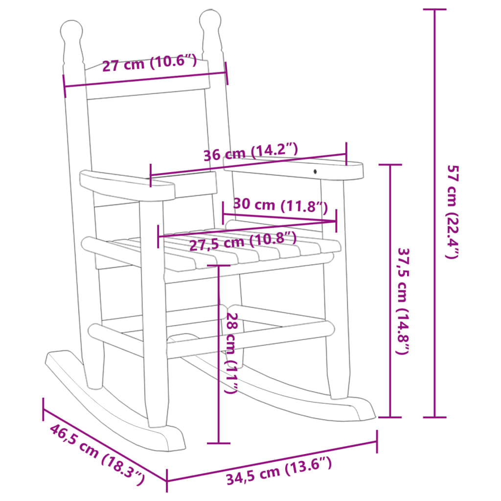 Chaise à bascule enfants marron bois de peuplier massif