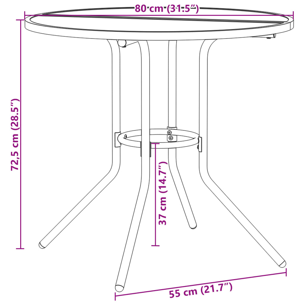 Table de patio ronde anthracite acier enduit de poudre