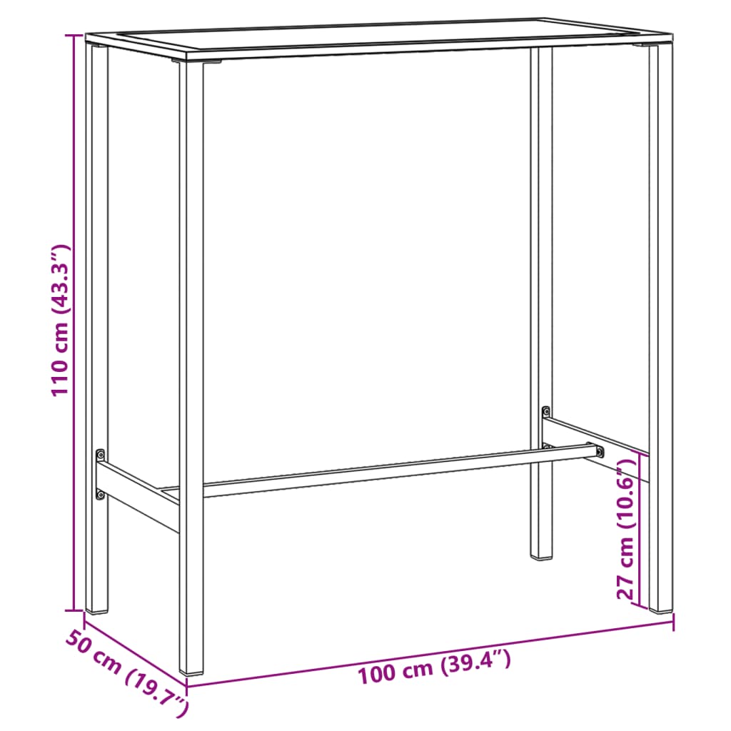 Table de bar noir 100x50x110 cm acier enduit de poudre