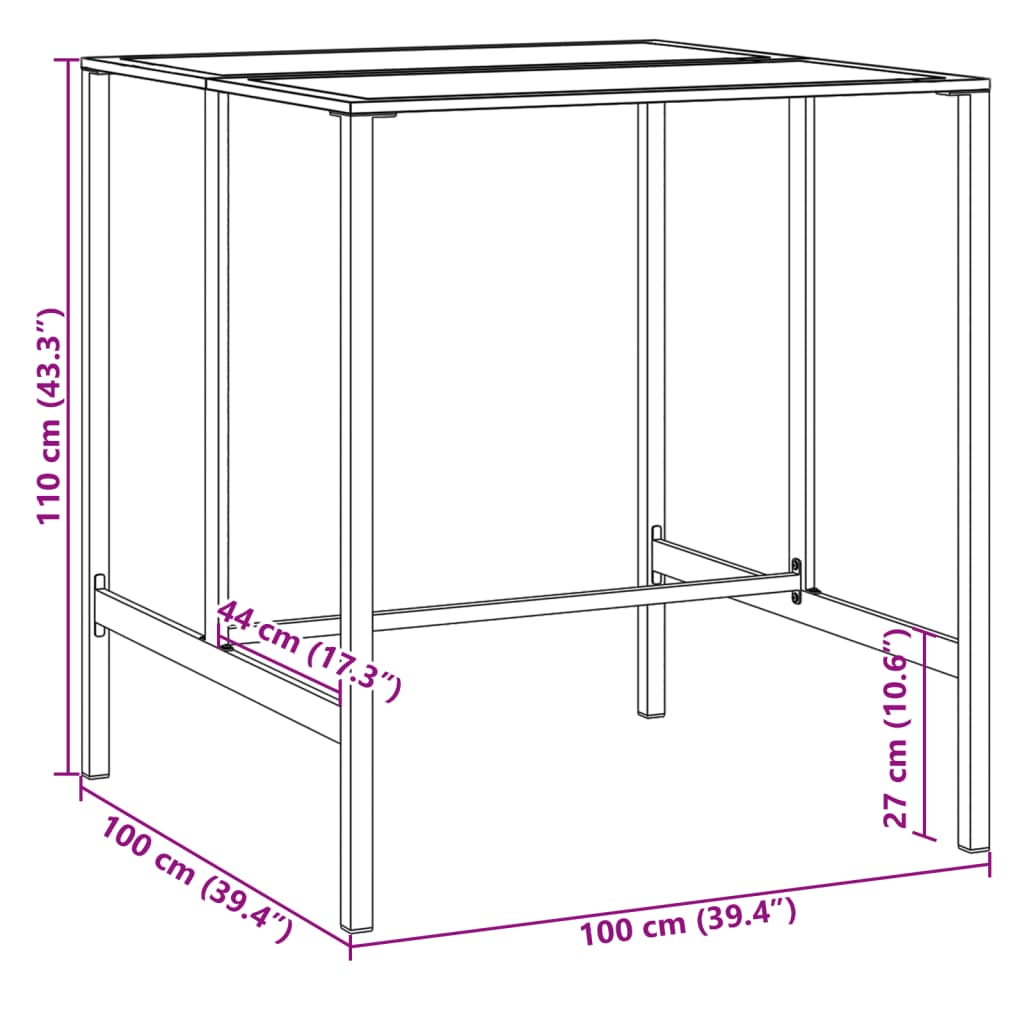 Table de bar noir 100x100x110 cm acier enduit de poudre