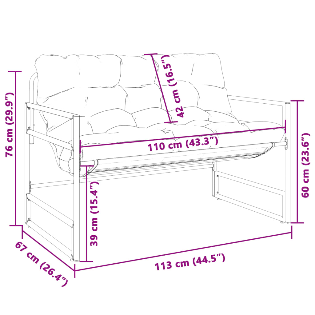 Banc de jardin avec coussin anthracite 113 cm acier