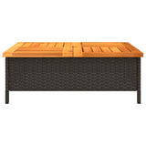 Table de jardin noir 70x70x25 cm résine tressée et bois acacia