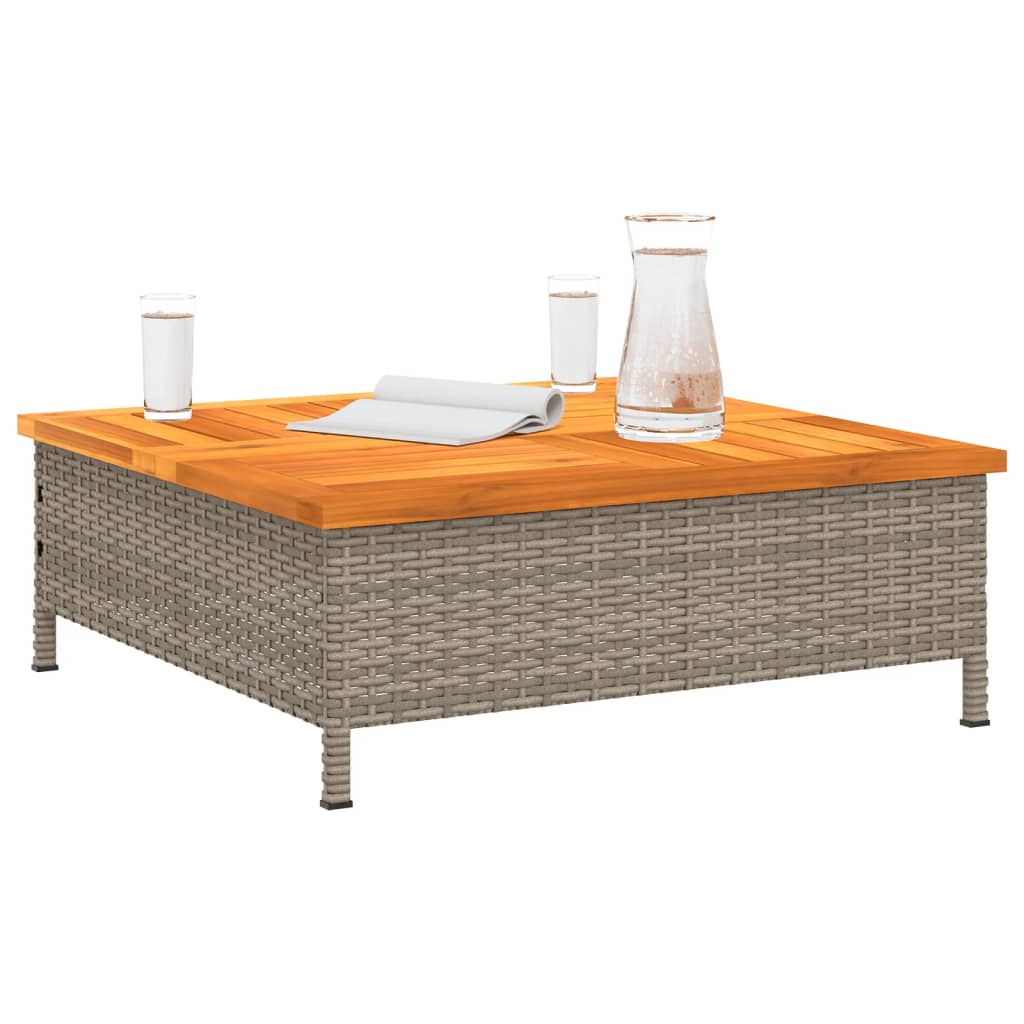 Table de jardin gris 70x70x25 cm résine tressée et bois acacia