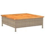 Table de jardin beige 70x70x25 cm résine tressée et bois acacia