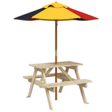 Picnic table for 4 children with parasol in fir wood