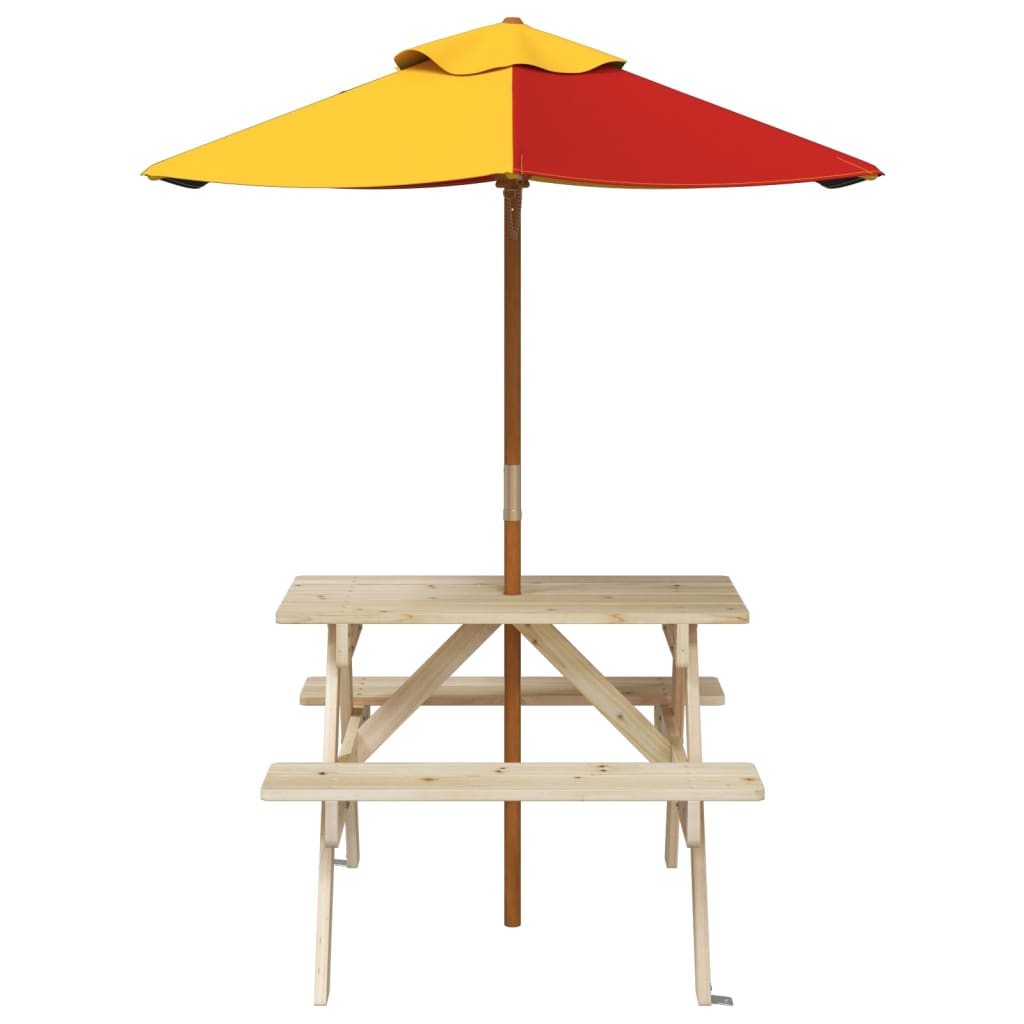 Picnic table for 4 children with parasol in fir wood