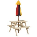 Picnic table for 4 children with parasol in fir wood