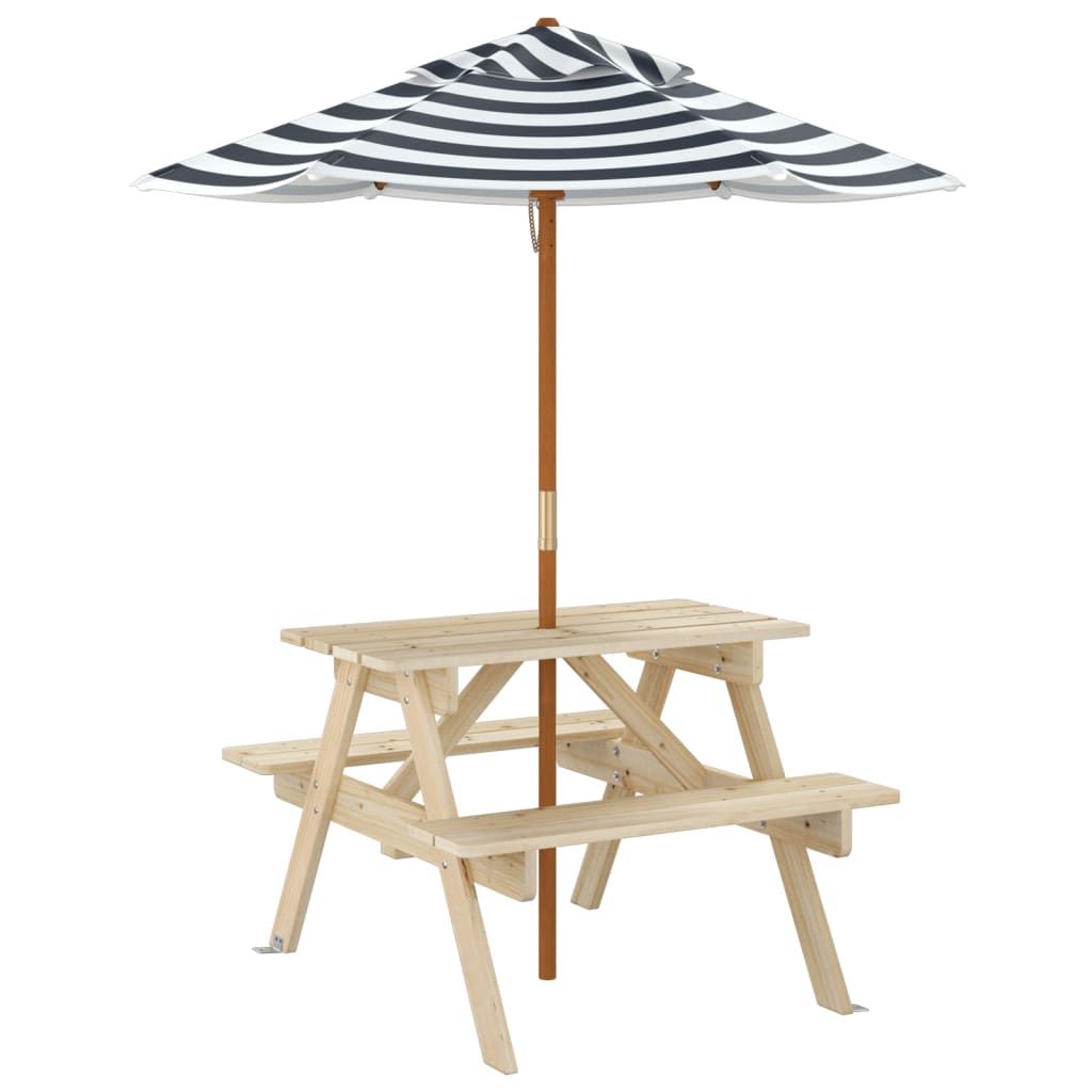 Table de pique-nique pour 4 enfants avec parasol bois de sapin