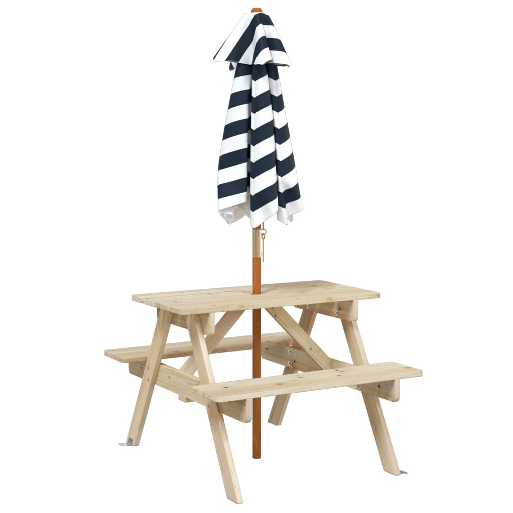 Table de pique-nique pour 4 enfants avec parasol bois de sapin