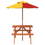 Table de pique-nique pour 4 enfants avec parasol bois de sapin