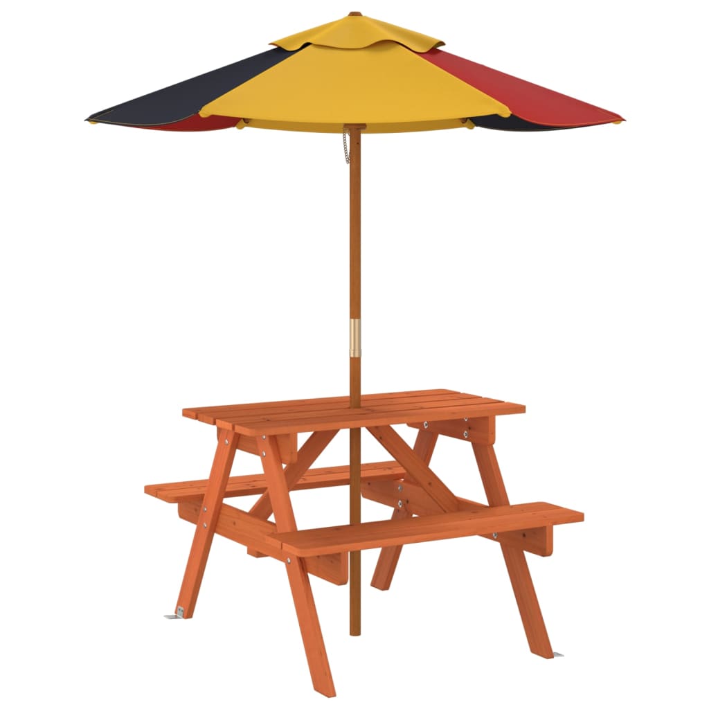 Table de pique-nique pour 4 enfants avec parasol bois de sapin