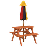 Table de pique-nique pour 4 enfants avec parasol bois de sapin