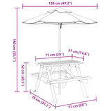 Table de pique-nique pour 4 enfants avec parasol bois de sapin