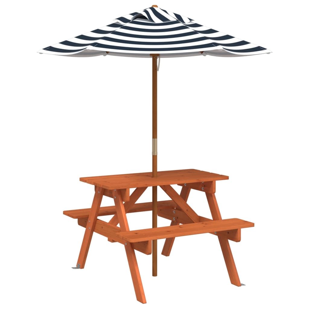 Table de pique-nique pour 4 enfants avec parasol bois de sapin