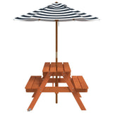 Table de pique-nique pour 4 enfants avec parasol bois de sapin