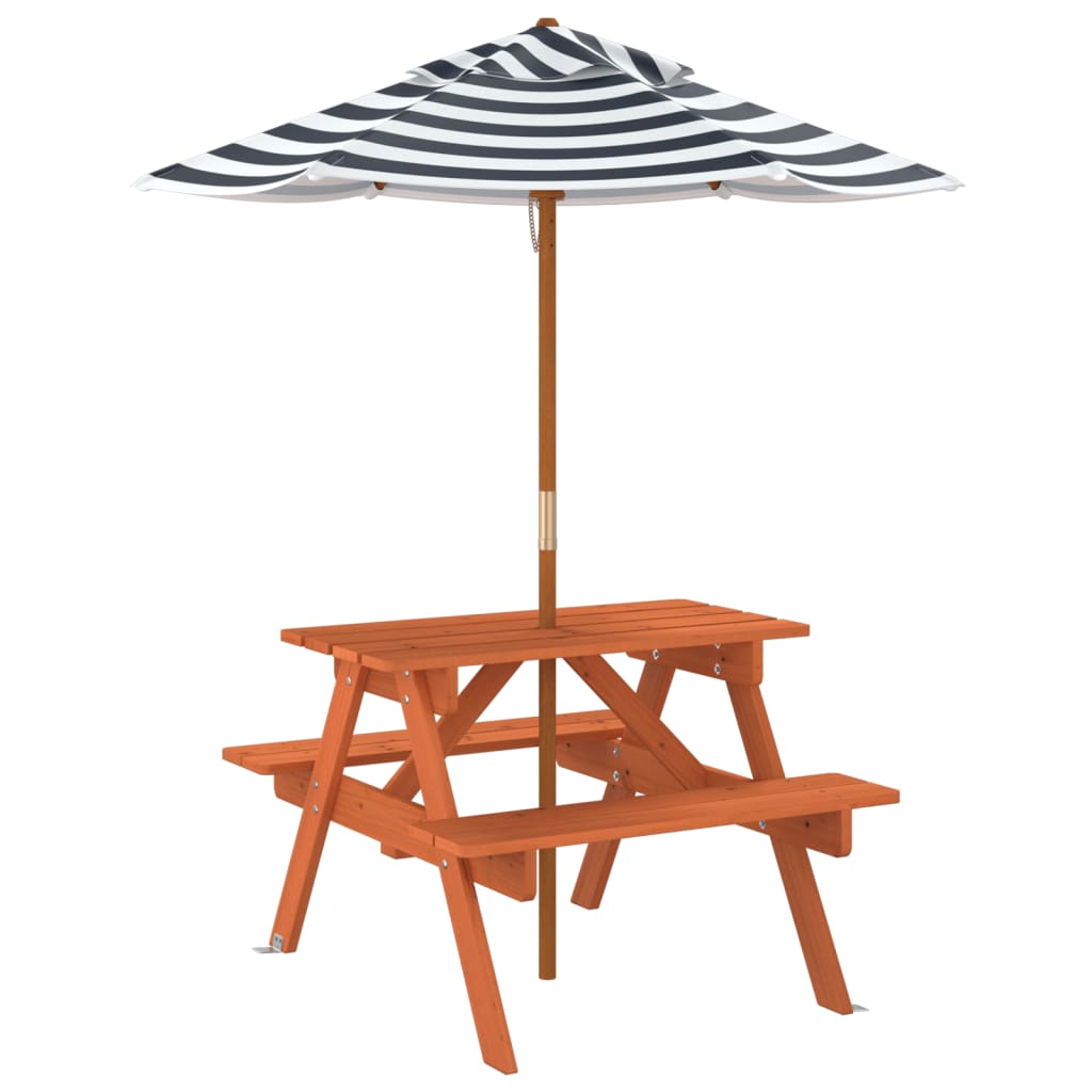 Table de pique-nique pour 4 enfants avec parasol bois de sapin