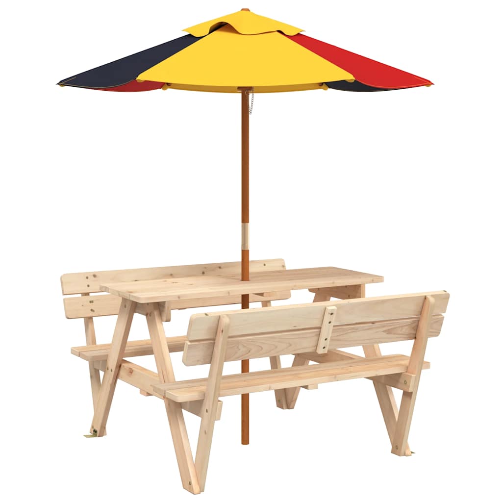 Table de pique-nique pour 4 enfants avec parasol bois de sapin