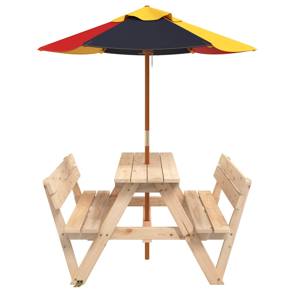 Table de pique-nique pour 4 enfants avec parasol bois de sapin