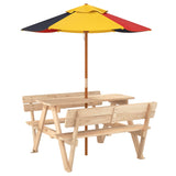 Table de pique-nique pour 4 enfants avec parasol bois de sapin