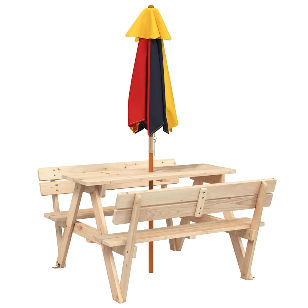 Table de pique-nique pour 4 enfants avec parasol bois de sapin