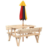 Table de pique-nique pour 4 enfants avec parasol bois de sapin