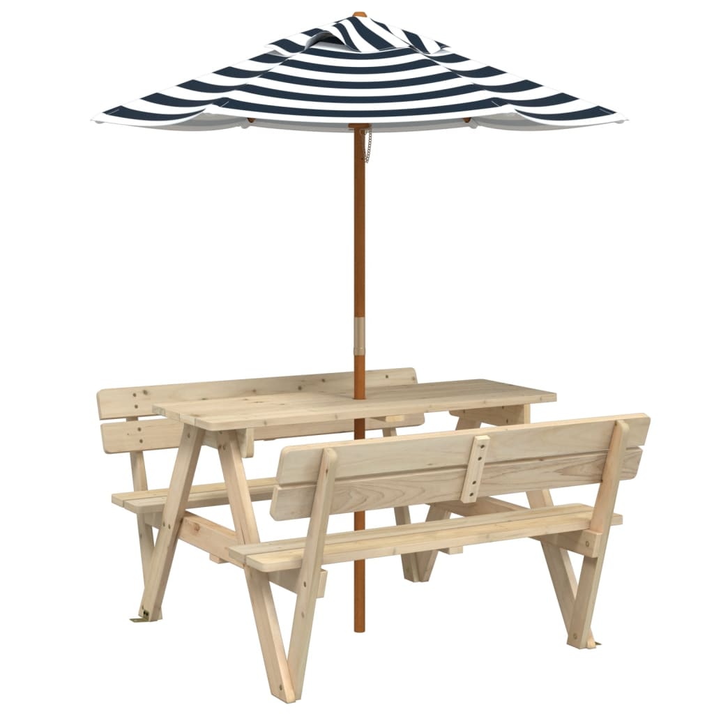 Table de pique-nique pour 4 enfants avec parasol bois de sapin