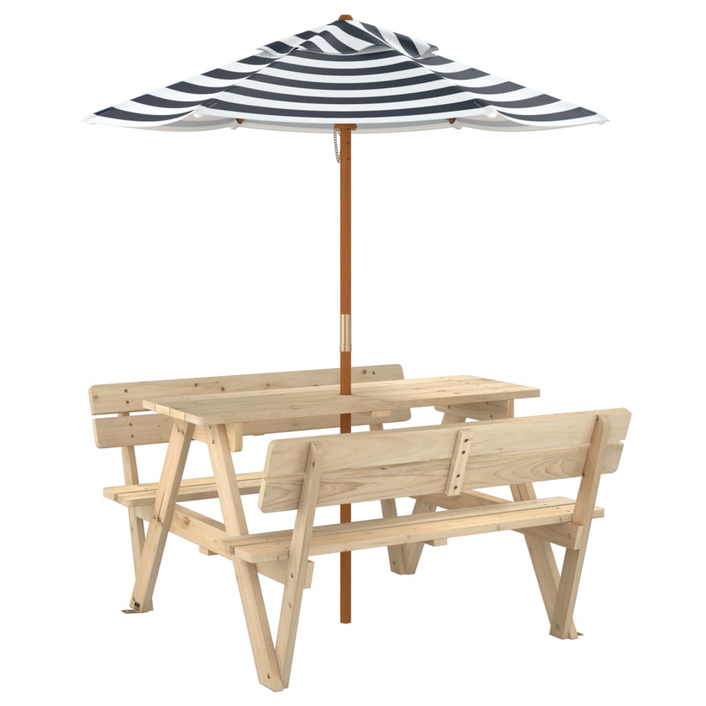 Table de pique-nique pour 4 enfants avec parasol bois de sapin