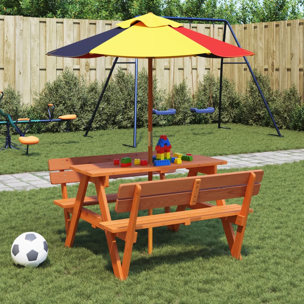 Table de pique-nique pour 4 enfants avec parasol bois de sapin