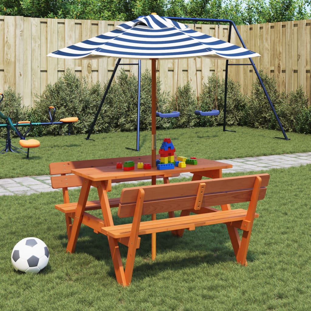 Table de pique-nique pour 4 enfants avec parasol bois de sapin