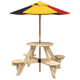 Table de pique-nique pour 4 enfants avec parasol rond sapin