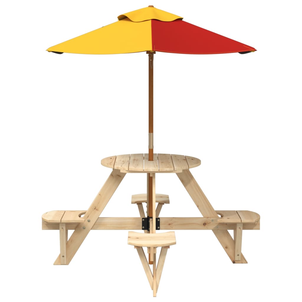 Table de pique-nique pour 4 enfants avec parasol rond sapin