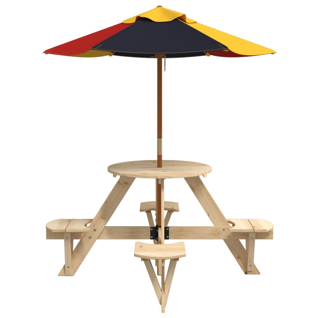 Table de pique-nique pour 4 enfants avec parasol rond sapin