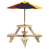 Table de pique-nique pour 4 enfants avec parasol rond sapin